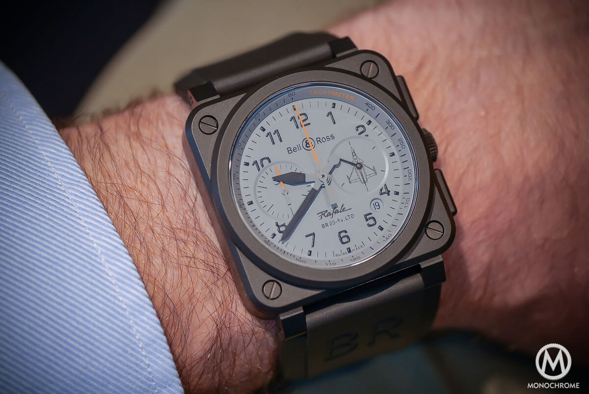 Introducing the Bell & Ross BR 03 Rafale - a BR 03-94 Ceramic Chronograph to celebrate the Dassault fighter aircraft (live photos & price) - Monochrome-Watches